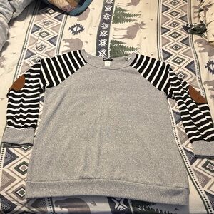 Striped Sleeve Gray Lightweight Women's Sweater